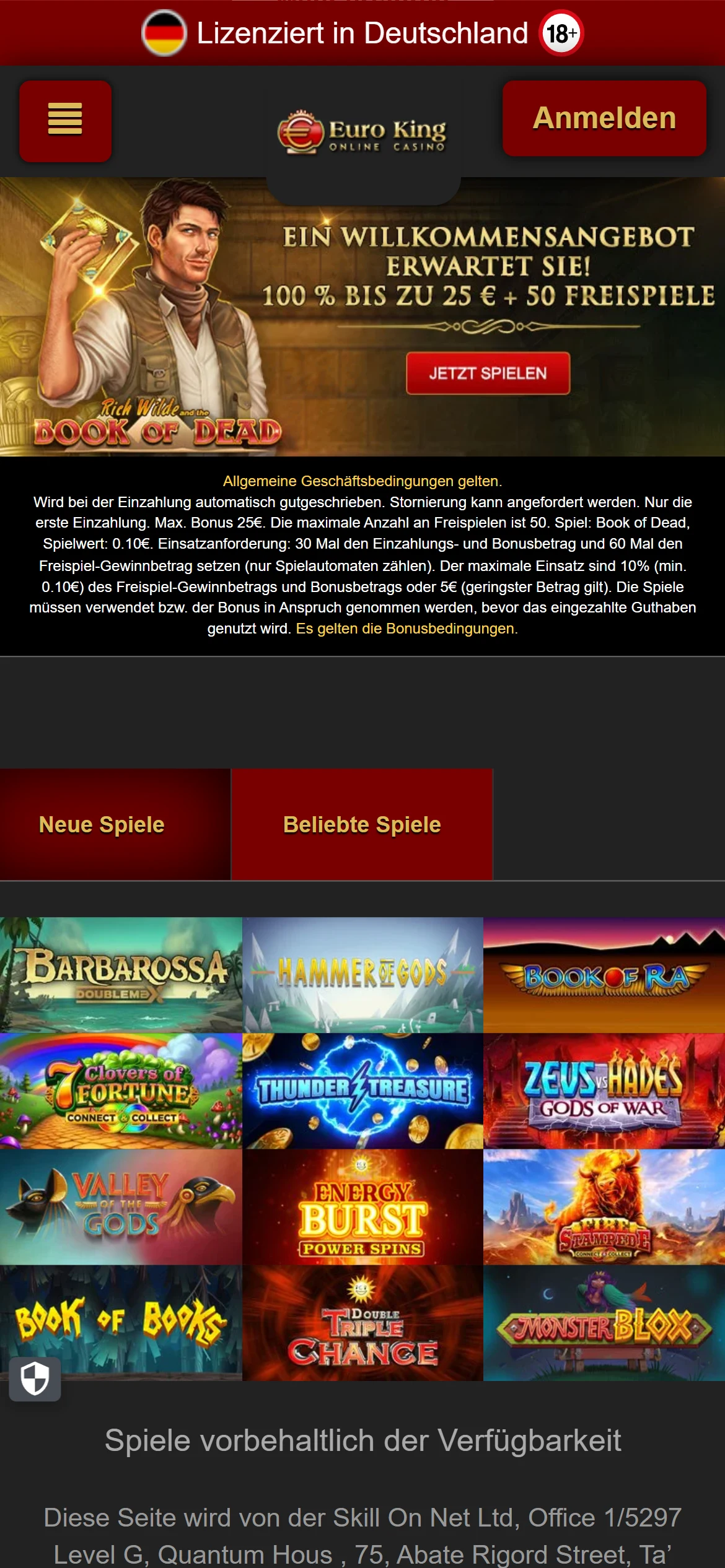 Euro King Casino Screenshot 3
